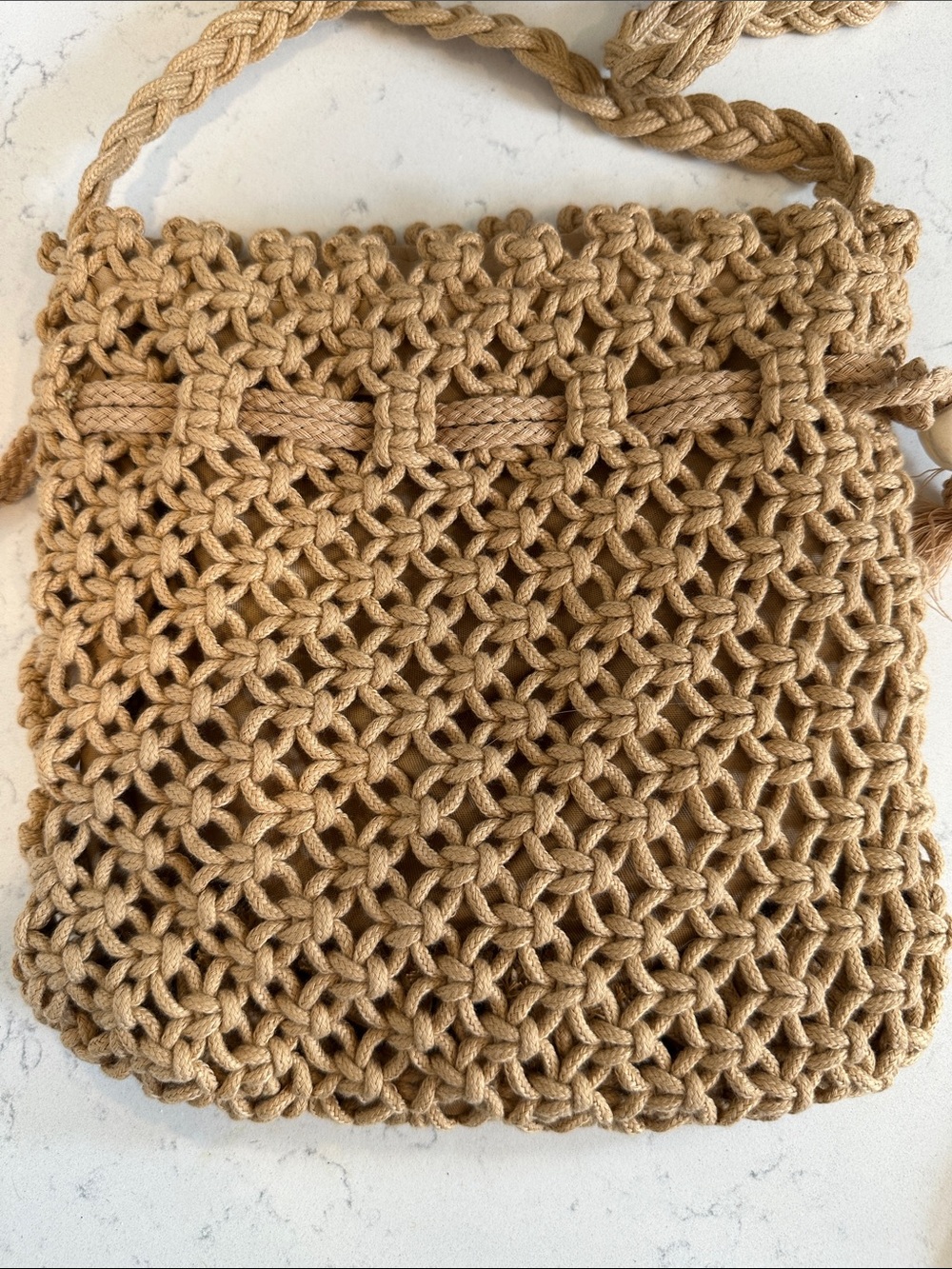 Handwoven Tan Macramé Crossbody Bag - Picture 8 of 8